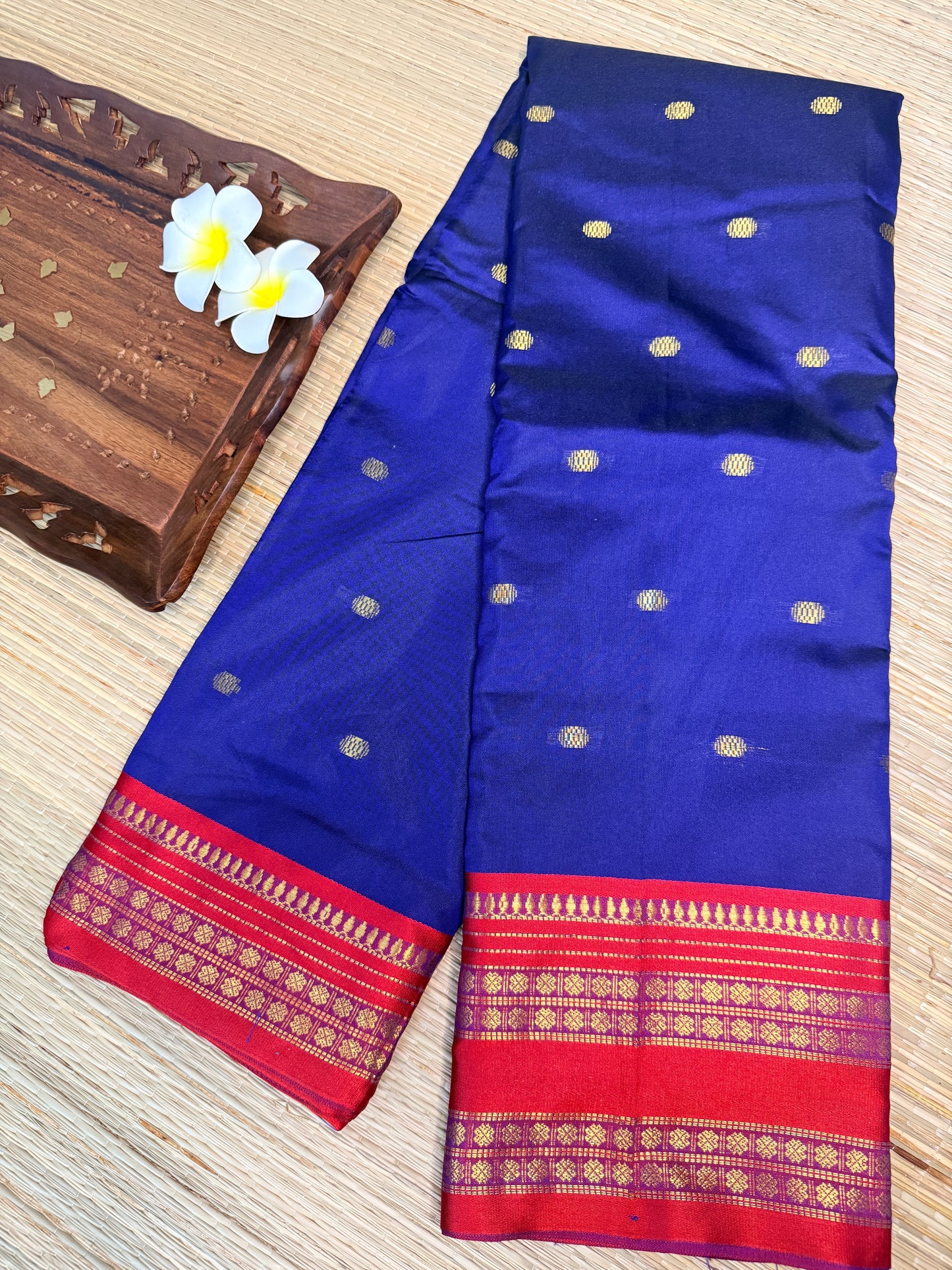 Royal Blue Semi Silk Saree with Maroon Zari Border SS12