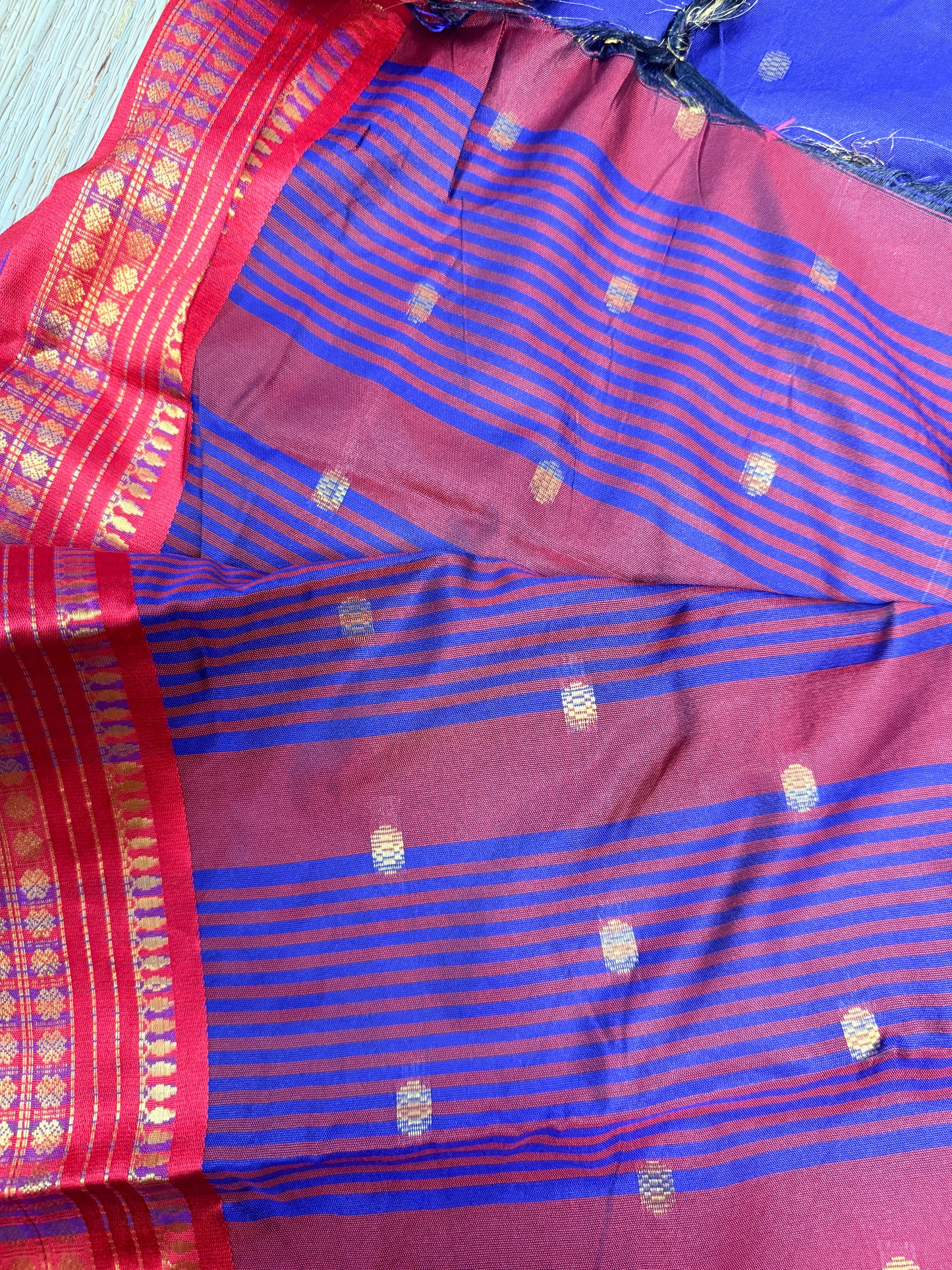 Royal Blue Semi Silk Saree with Maroon Zari Border SS12