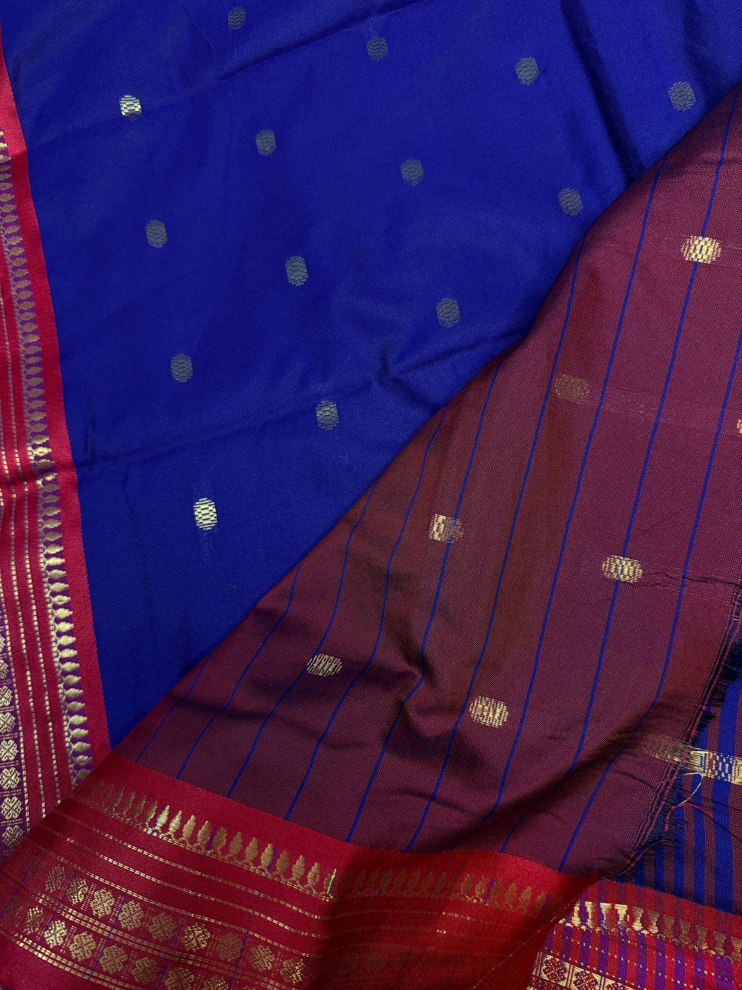 Royal Blue Semi Silk Saree with Maroon Zari Border SS12