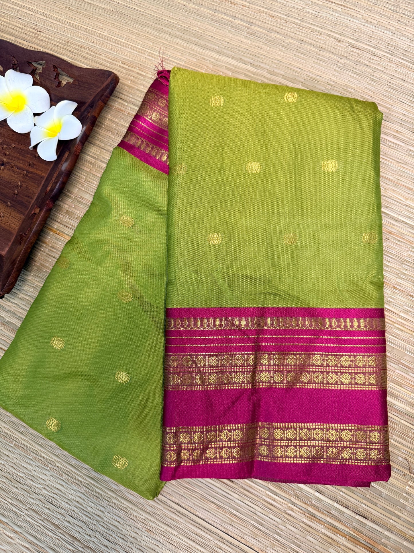 Parrot Green Semi Silk Saree with Magenta Zari Border SS11