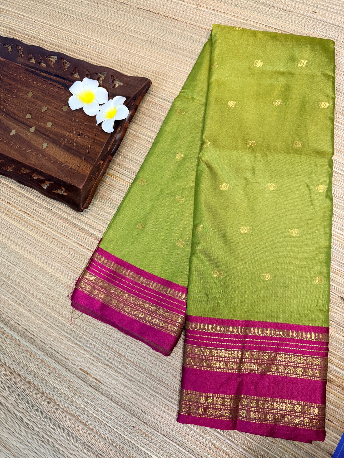 Parrot Green Semi Silk Saree with Magenta Zari Border SS11