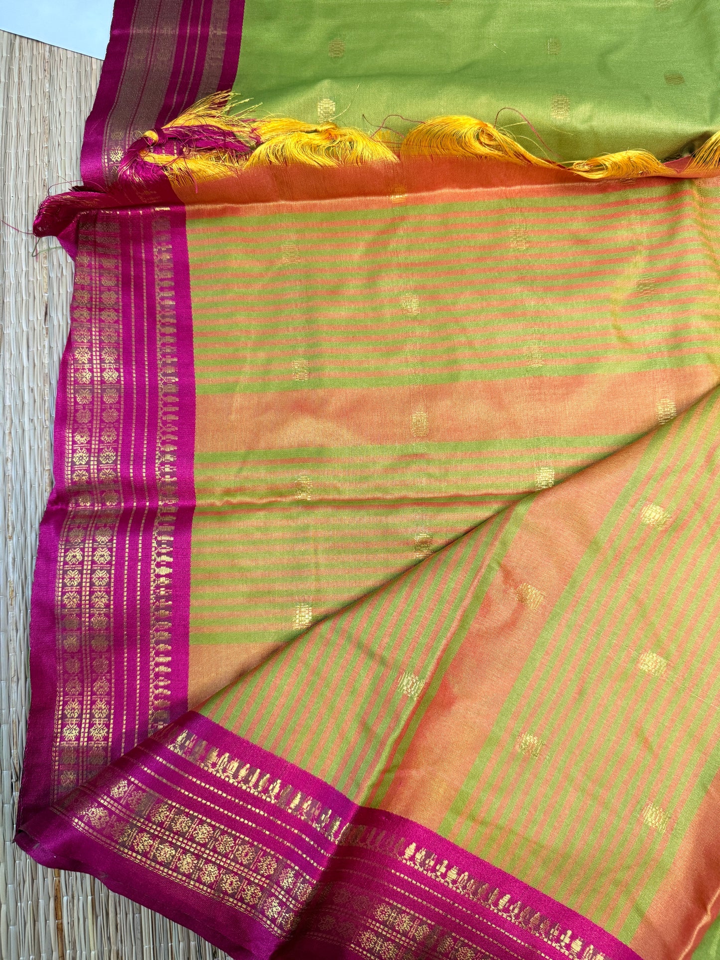 Parrot Green Semi Silk Saree with Magenta Zari Border SS11