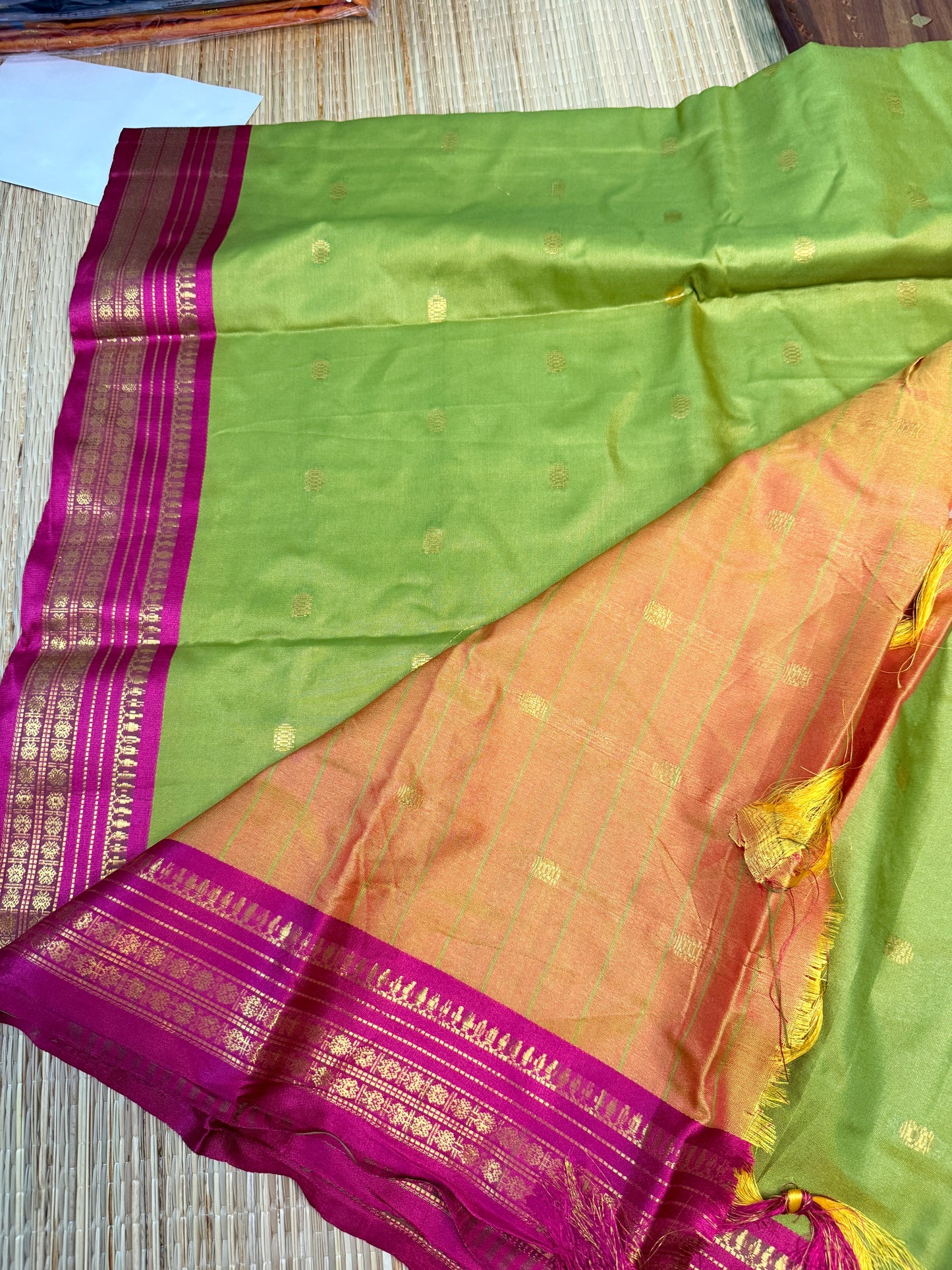Parrot Green Semi Silk Saree with Magenta Zari Border SS11