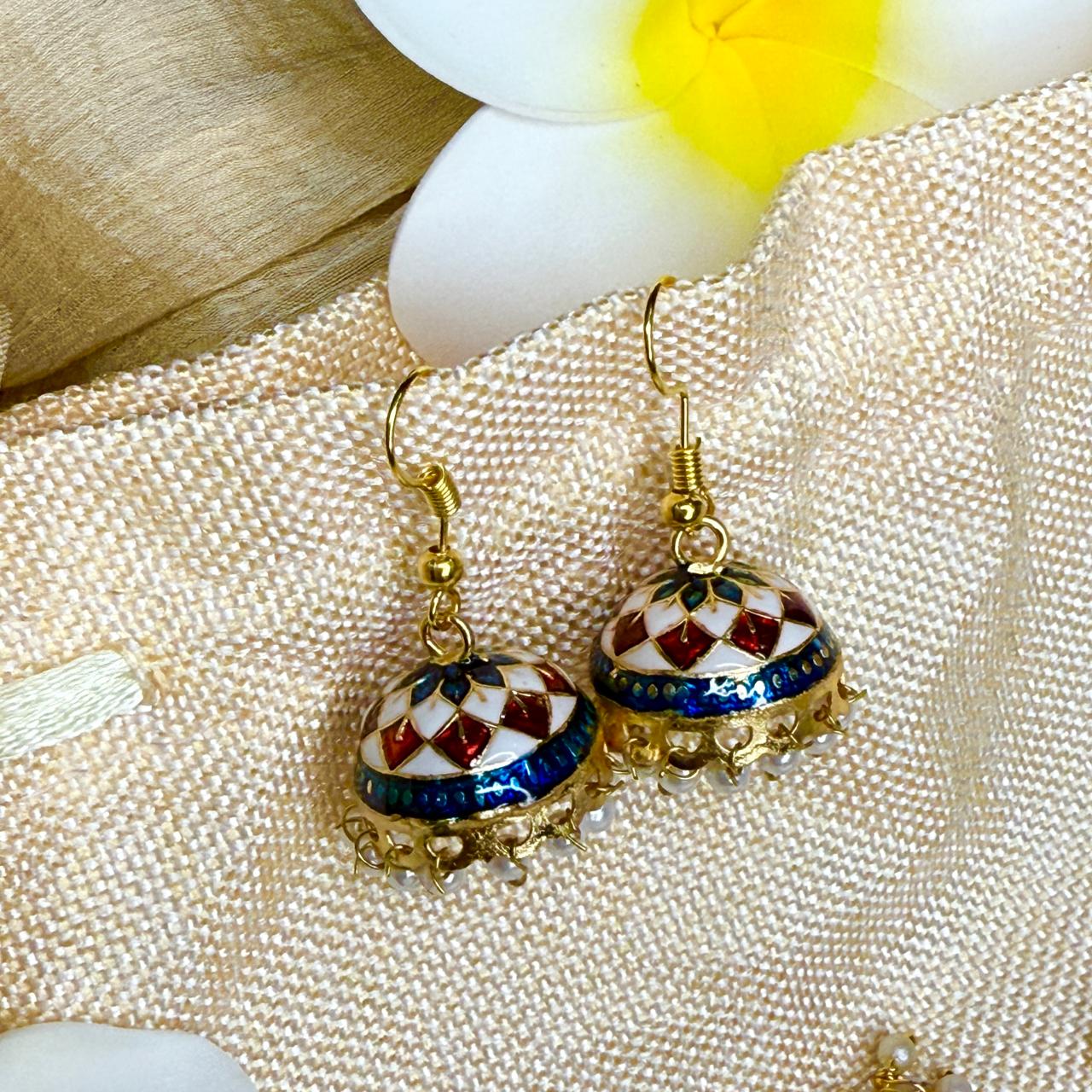 Traditional Meenakari Jhumka Earrings with Pearl Drops