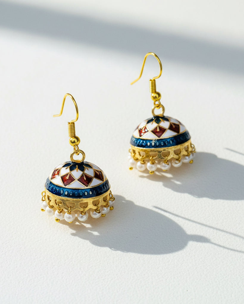 Traditional Meenakari Jhumka Earrings with Pearl Drops
