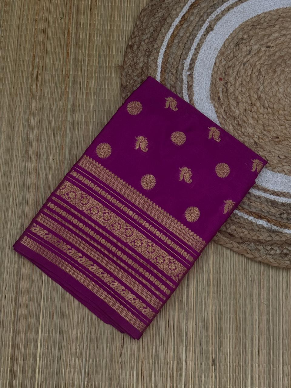 Magenta Kanjivaram Silk Saree with Gold Zari Buti and Paisley Border SS20