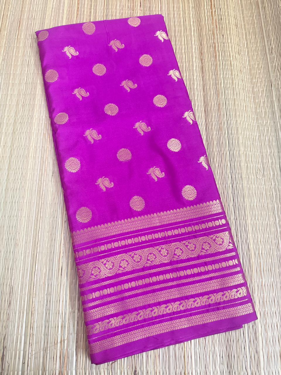 Magenta Kanjivaram Silk Saree with Gold Zari Buti and Paisley Border SS20