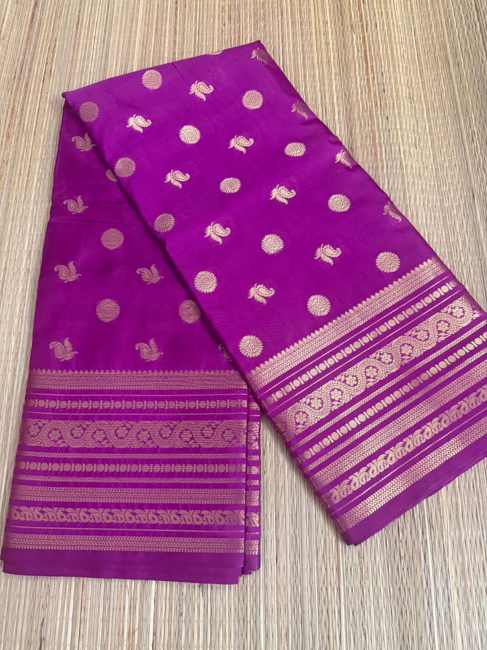 Magenta Kanjivaram Silk Saree with Gold Zari Buti and Paisley Border SS20