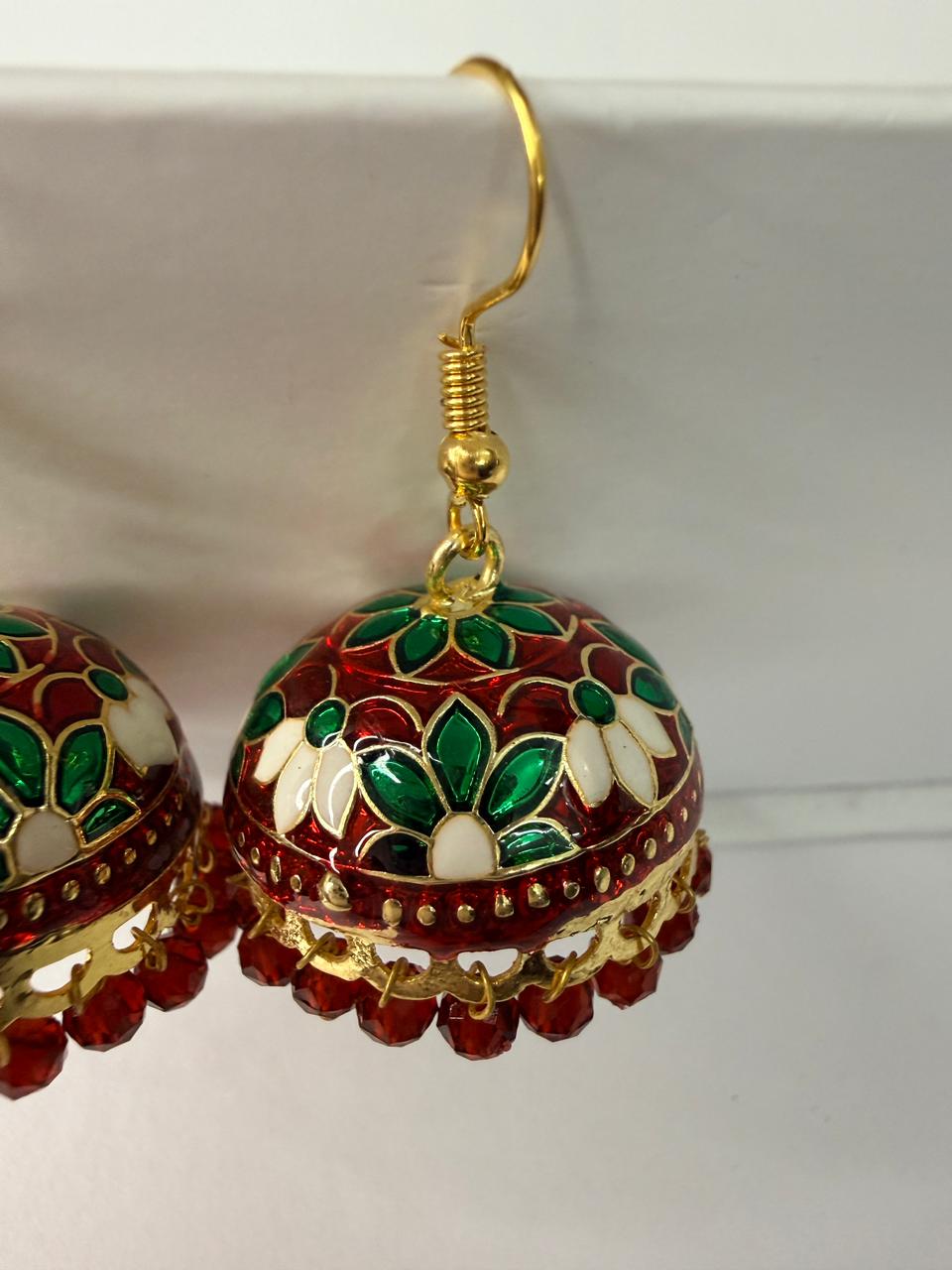 Traditional Meenakari Jhumka Earrings with Floral Design