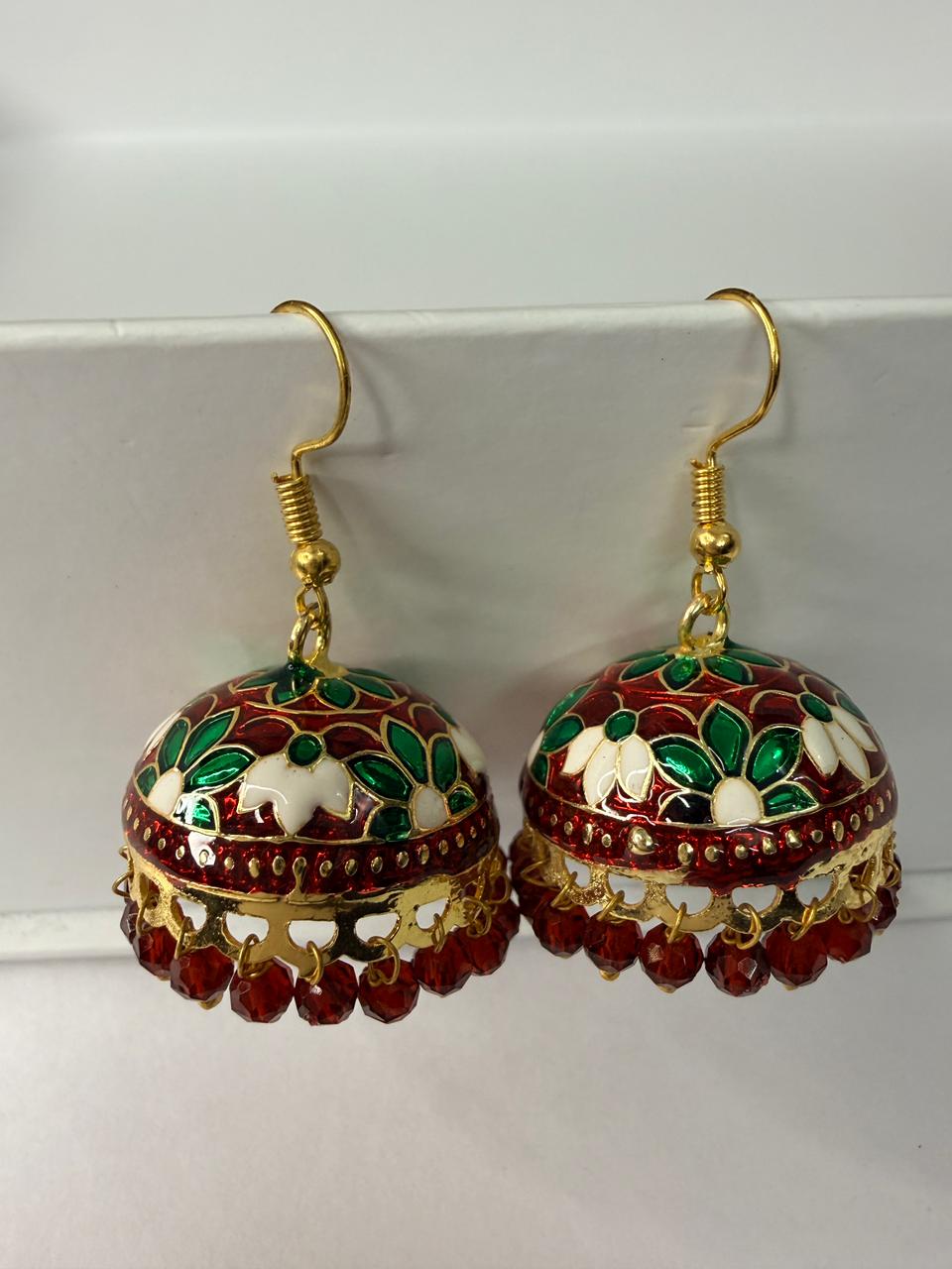 Traditional Meenakari Jhumka Earrings with Floral Design