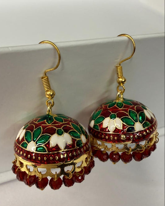 Traditional Meenakari Jhumka Earrings with Floral Design