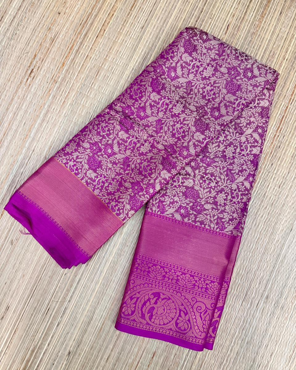 Purple One Gram Replica Saree with Floral Jaal & Paisley Border