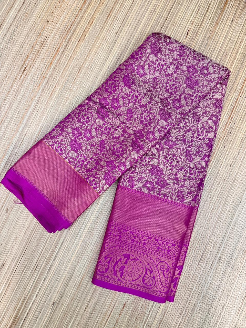 Purple One Gram Replica Saree with Floral Jaal & Paisley Border