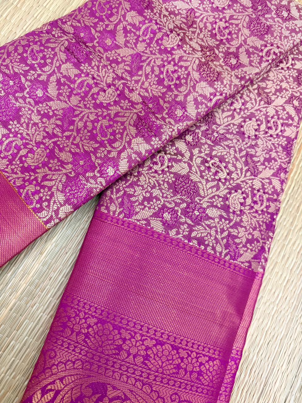Purple One Gram Replica Saree with Floral Jaal & Paisley Border
